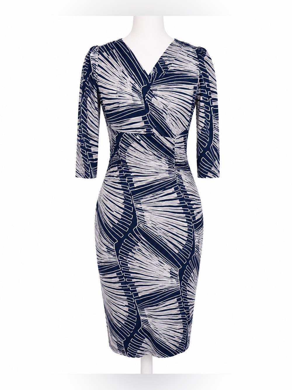 Adrianna Papell Navy Beige Geometric Sheath Dress Size 4